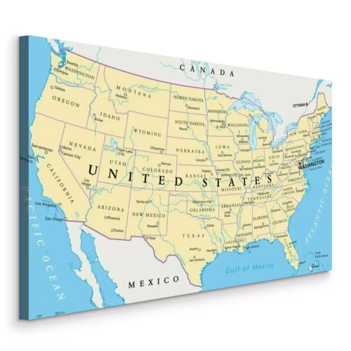 Canvas Politieke kaart van de Verenigde Staten in het Engels