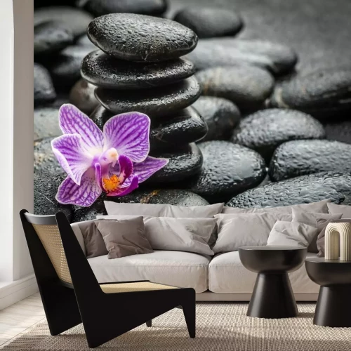 Sticker Spa concept zen basalt stenen en orchidee