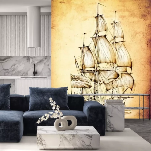 Fotobehang Antieke boot zee motief tekenen kunst