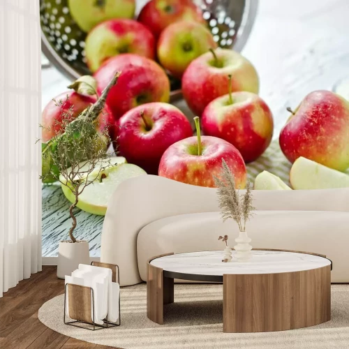 Fotobehang Verse appels op hout