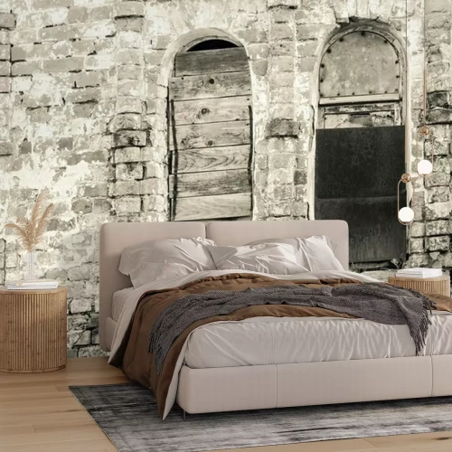 Fotobehang Oude muur met ramen