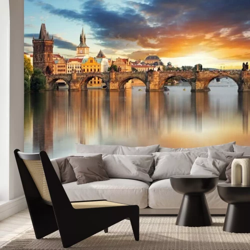 Fotobehang Karelsbrug in Praag bij zonsondergang