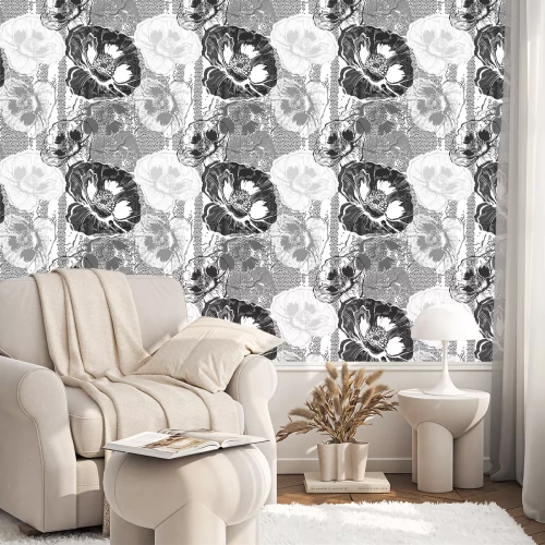 Behang Zwart-witte klaprozen grafisch