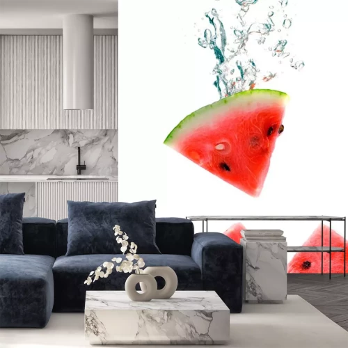 Sticker watermeloen vallen in water met een grote plons