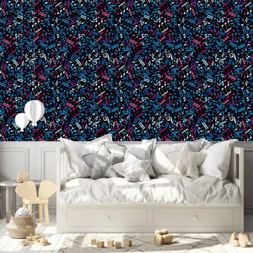 Behang Vector kleurrijke gestippelde muziek naadloos patroon met muzieknoten