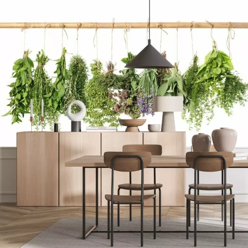 Fotobehang Boeketten van verse kruiden op een witte achtergrond