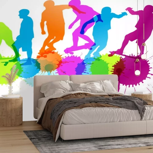 Sticker Skateboarders gedetailleerde silhouetten vector, achtergrond, concept wit