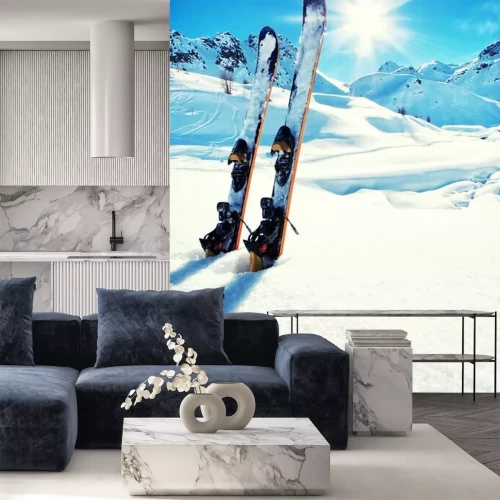 Sticker Ski's in de sneeuw bij Bergen