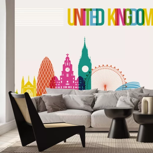 Sticker Reizen Verenigd Koninkrijk bestemming oriëntatiepunten skyline achtergrond