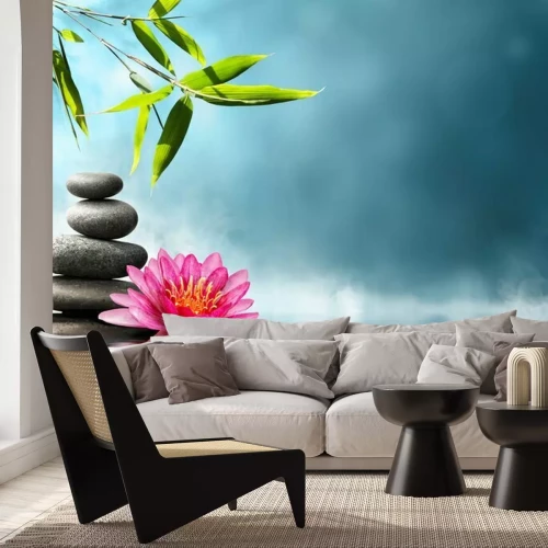 Fotobehang Natuur met stenen en waterlelie