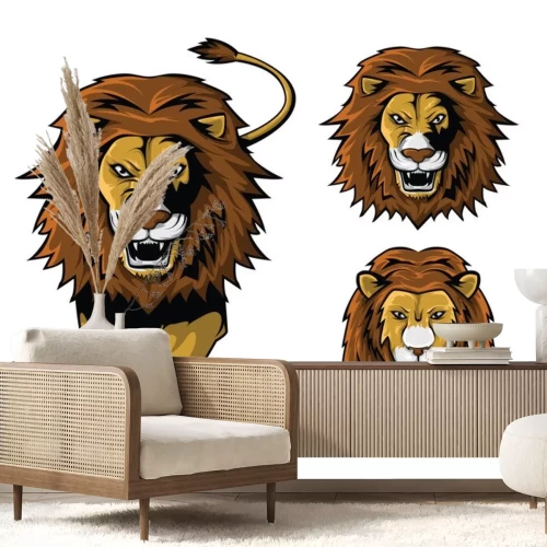 Sticker Leeuwen twee leeuwenkoppen en afbeeldingen van leeuwensilhouetten