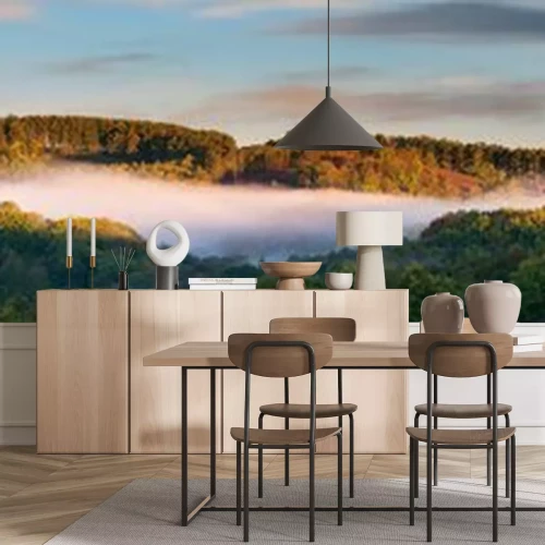 Fotobehang Mistig panorama van de natuur