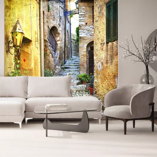 Fotobehang Retro stijl in een stenen straat