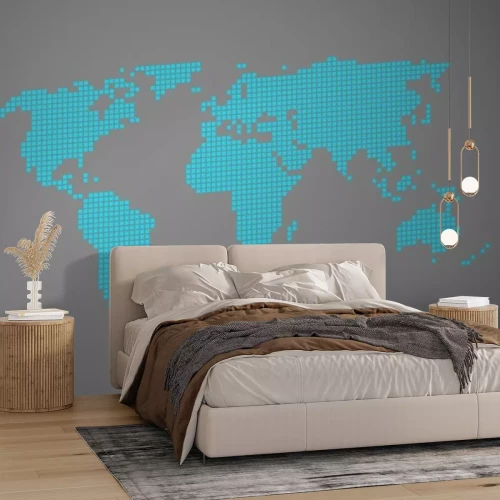 Sticker Pixelweltkarte blau grau