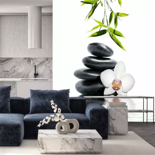 Sticker Zenstenen en orchidee op het water