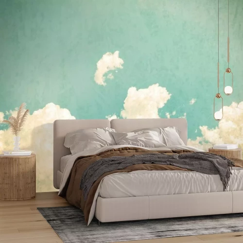 Fotobehang Vintage blauwe lucht met wolken