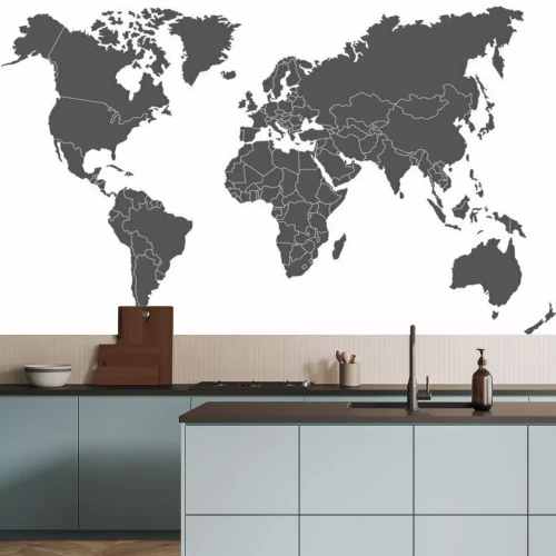 Fotobehang Wereldkaart in tinten grijs