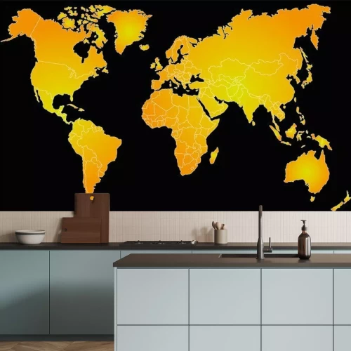 Fotobehang Zwart en oranje wereldkaart