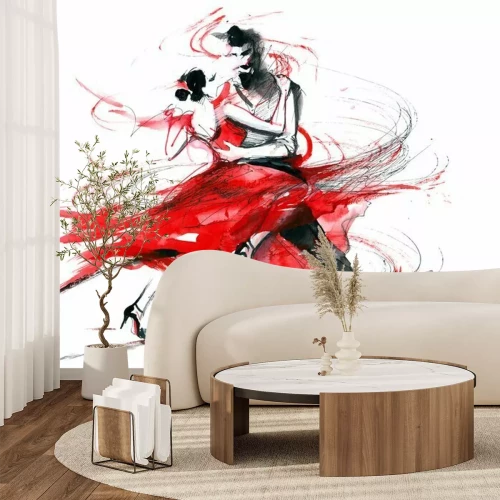 Fotobehang Een tangodansend koppel, aquarel in rood