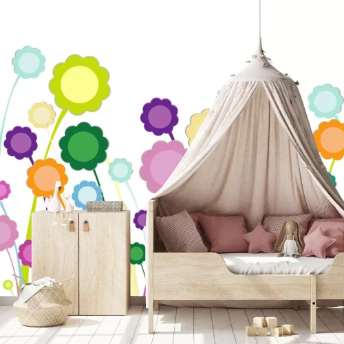 Sticker Regenboogbloemen in de weide minimalistische illustratie