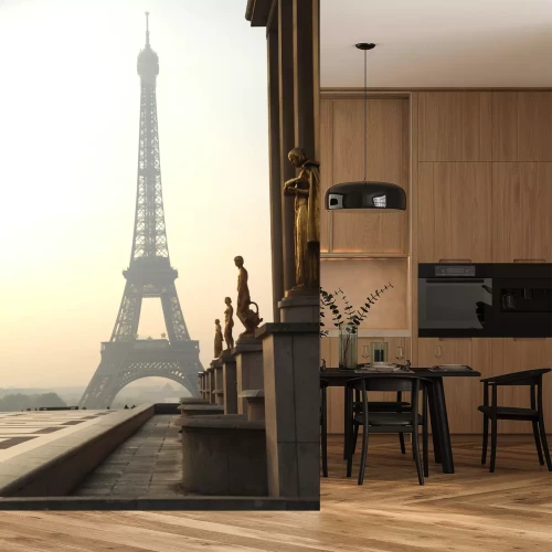 Fotobehang Parijse architectuur in de mist