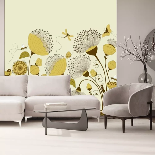 Sticker Bloemen kaart met gestileerde bloemen en vlinders