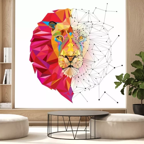 Sticker Leeuwen geometrische leeuwenkop lijnen en kleuren