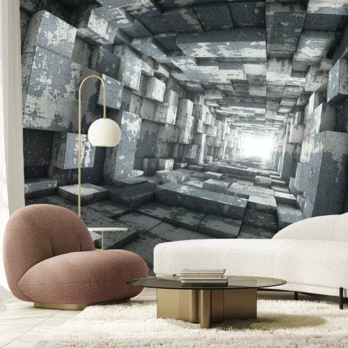 Fotobehang Verlichting in geometrische tunnel