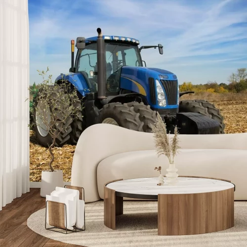 Fotobehang Een moderne tractor in het veld