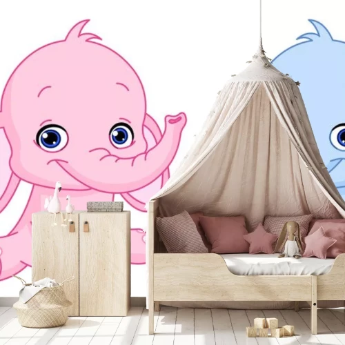 Sticker De roze en blauwe illustratie van het olifantsbeeldverhaal