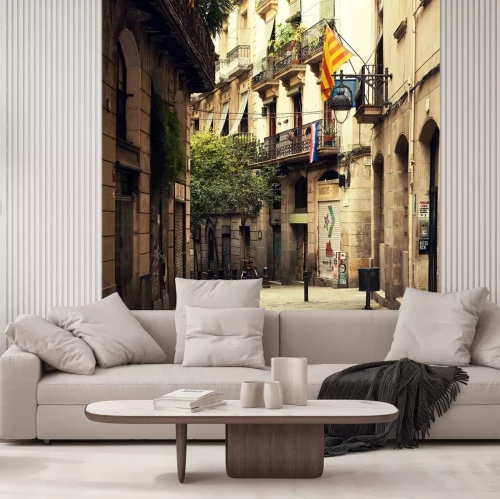 Fotobehang Straat in de Gotische wijk in Barcelona.