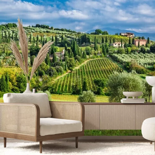 Fotobehang Zonnige Toscaanse wijngaard