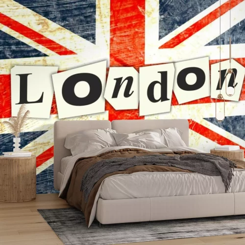 Fotobehang Londense inscriptie met Britse vlag