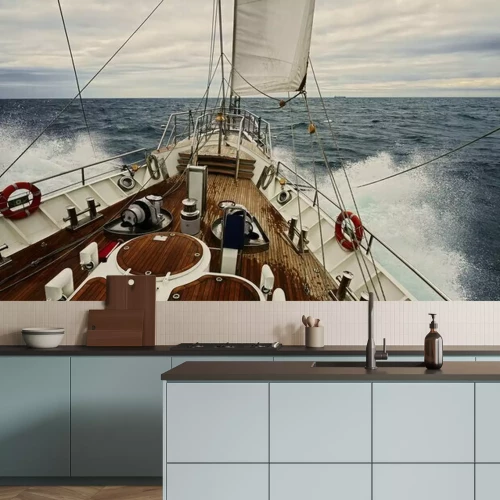 Fotobehang Zeilschip en woelige zee