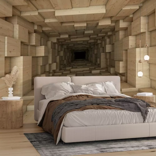 Fotobehang Tunnel gemaakt van houten blokken