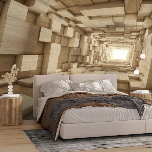 Fotobehang 3D houten tunnel