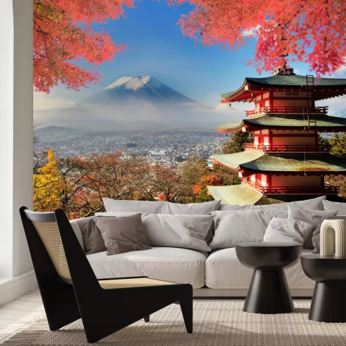 Fotobehang Panorama van Kyoto met uitzicht op de berg Fuji