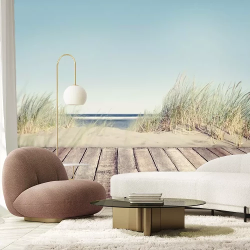 Fotobehang Houten terras aan het strand