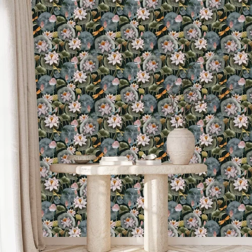 Behang Lotus en libellen