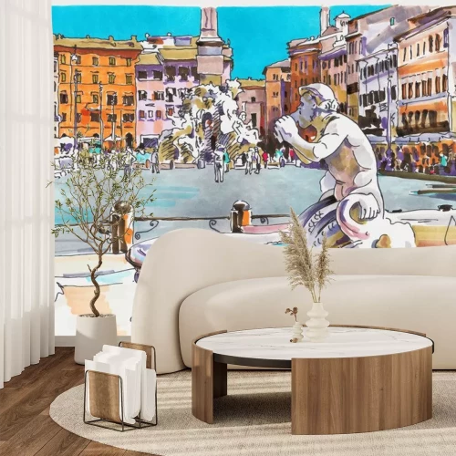 Sticker originele marker schilderij van Rome Italië stadsgezicht