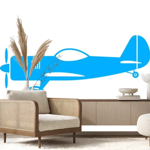 Sticker Blauw vliegtuig pictogram op witte achtergrond