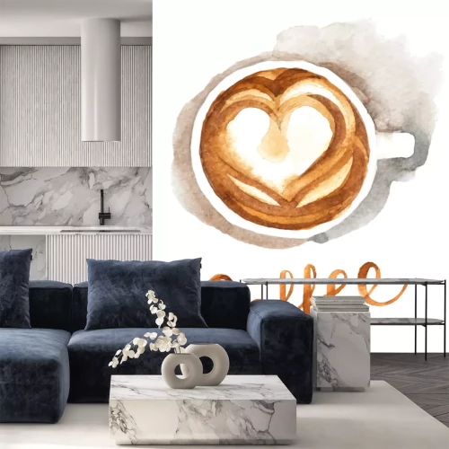 Sticker Koffie met een hart aquarel tekening
