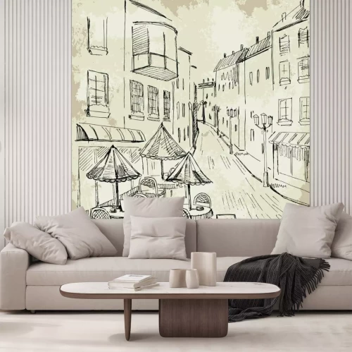 Fotobehang Tekening van een straatcafé