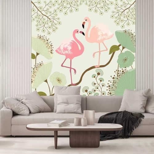 Sticker Bloemenillustratie met vogels