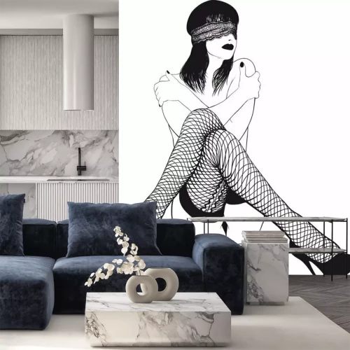 Fotobehang Vrouw met masker en kousen