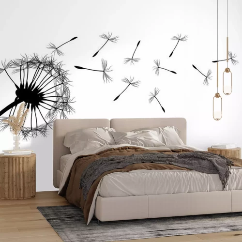 Fotobehang Zwart-wit paardenbloemmotief