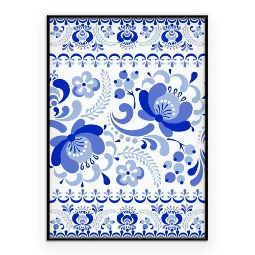Poster Ornament met blauwe bloemen