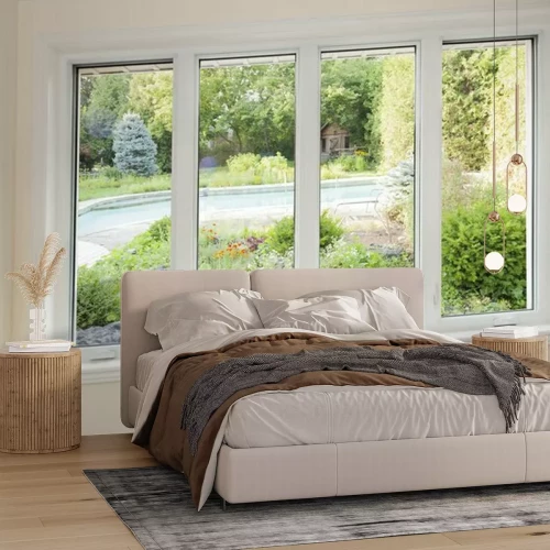 Fotobehang Window with view of summer backyard