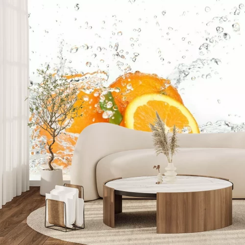 Fotobehang Sinaasappels in water