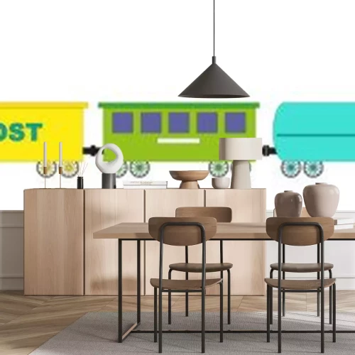 Sticker The train of seven colorful cars and locomotive